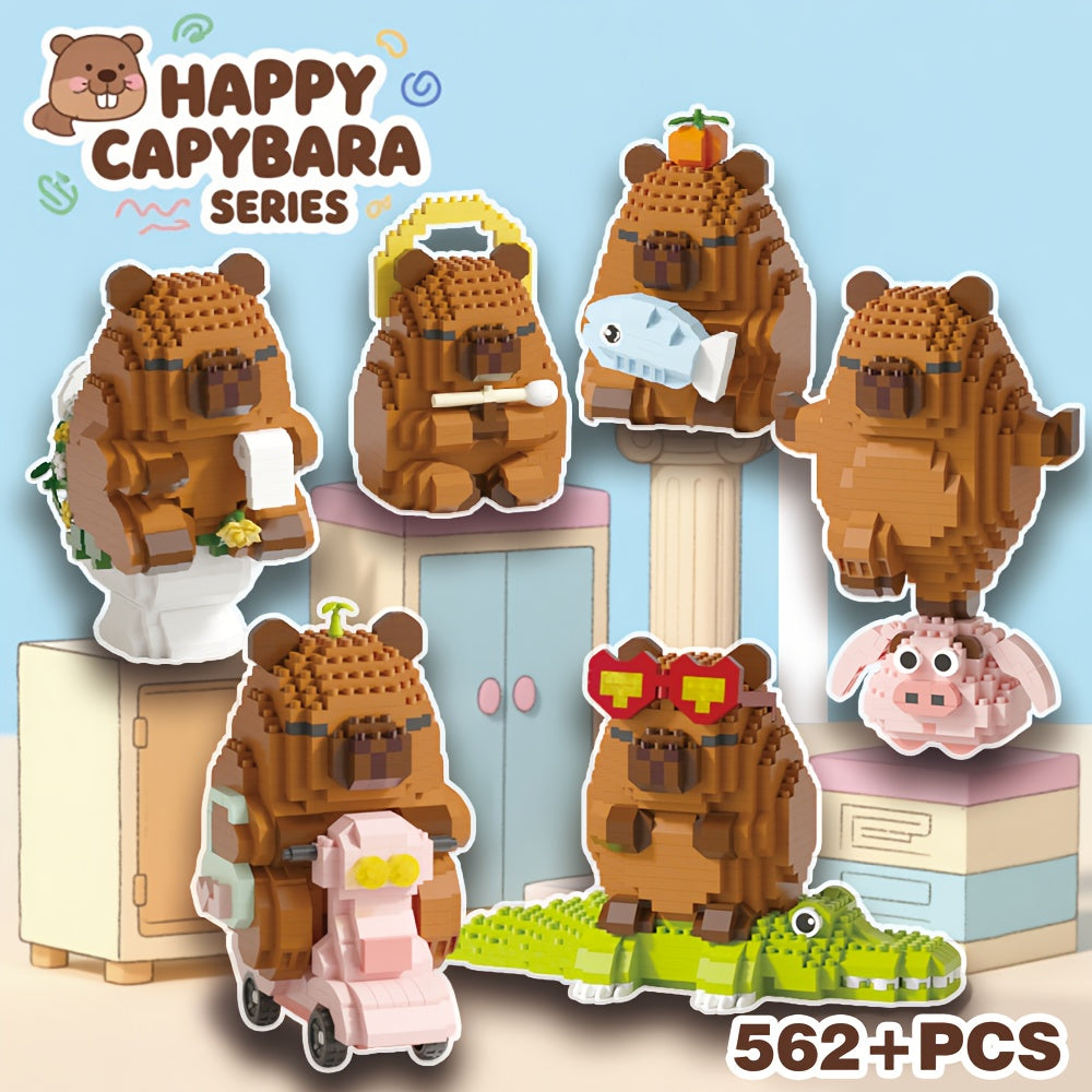 Capybara Micro Building Blocks 562pcs Miniature Collector Edition DIY Desk Decor Stress Relief Toy - Multiple Themes - Birthday Easter Christmas Gift for Boys Girls Teens Adults
