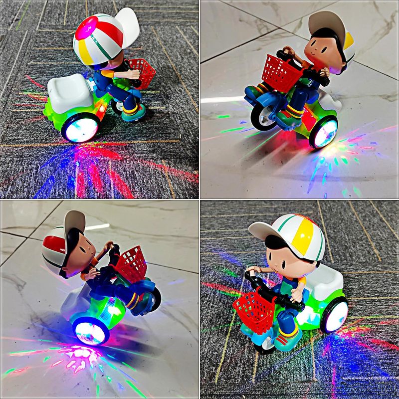 Toddler Electric Tricycle Toy Motorcycle with 360° Rotation & Luminous Lights – Push & Self-Power Kids Ride-On Stunt Vehicle, Birthday Christmas Gift for Boys Girls