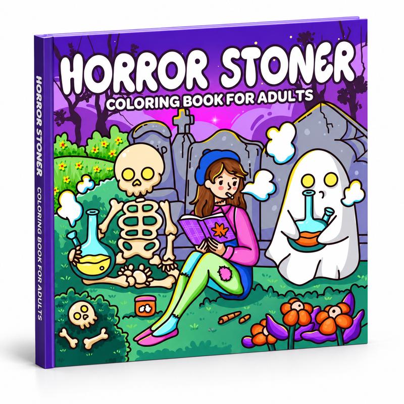 Halloween Coloring Book for Adults, Horror Stoner Edition with 35 Spooky-Cute Illustrations, 8.5-Inch Square Art Book for Cozy Fall Evenings and Gifts