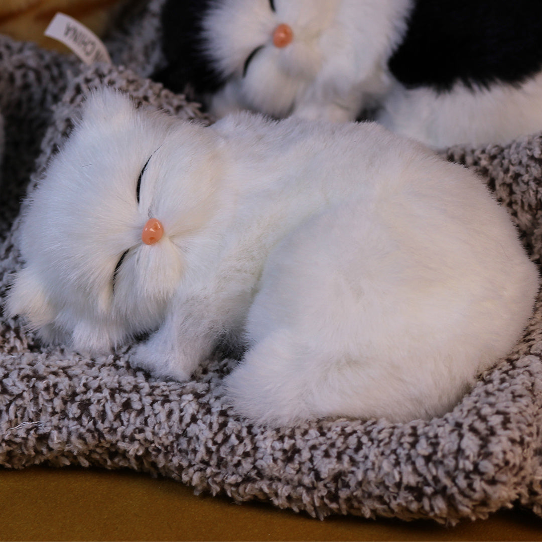 Sleeping Kitten Plush Toy with Meow Sound – Realistic Stuffed Cat Doll Soft Faux Fur, Press-Back Sound, Cute Mini Decor Gift for Kids & Cat Lovers