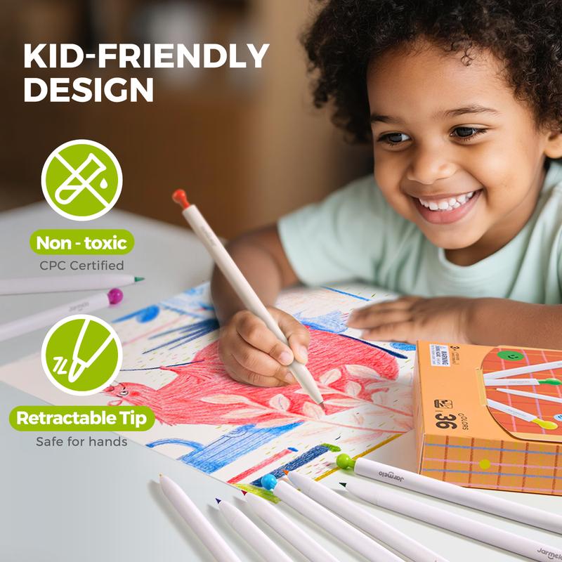 Mechanical Colored Pencils for Kids by Jar Melo, 24 or 36 Colors with Erasable 3mm Retractable Leads and Triangular Grip for Drawing and School Art