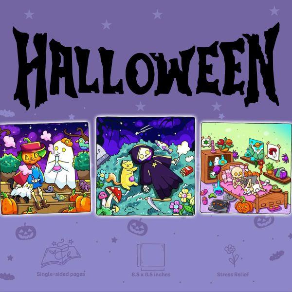Halloween Coloring Book for Adults, Horror Stoner Edition with 35 Spooky-Cute Illustrations, 8.5-Inch Square Art Book for Cozy Fall Evenings and Gifts