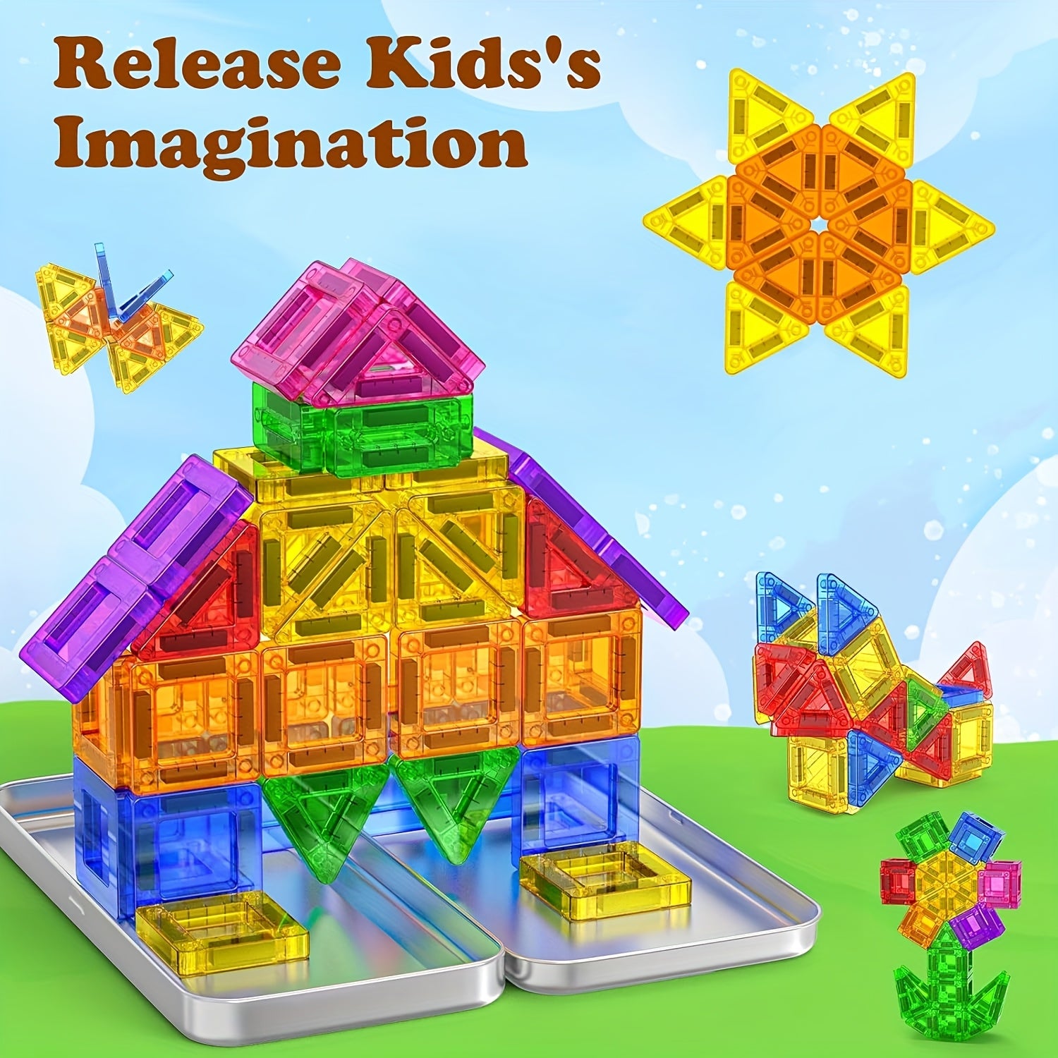 Magnetic Tiles Travel Set 42 Piece Ceramic in Metal Tin – Portable Magnetic Building Blocks for Kids Ages 3+, Educational Sensory STEM Toy, Road Trip Airplane Gift for Boys & Girls On the Go