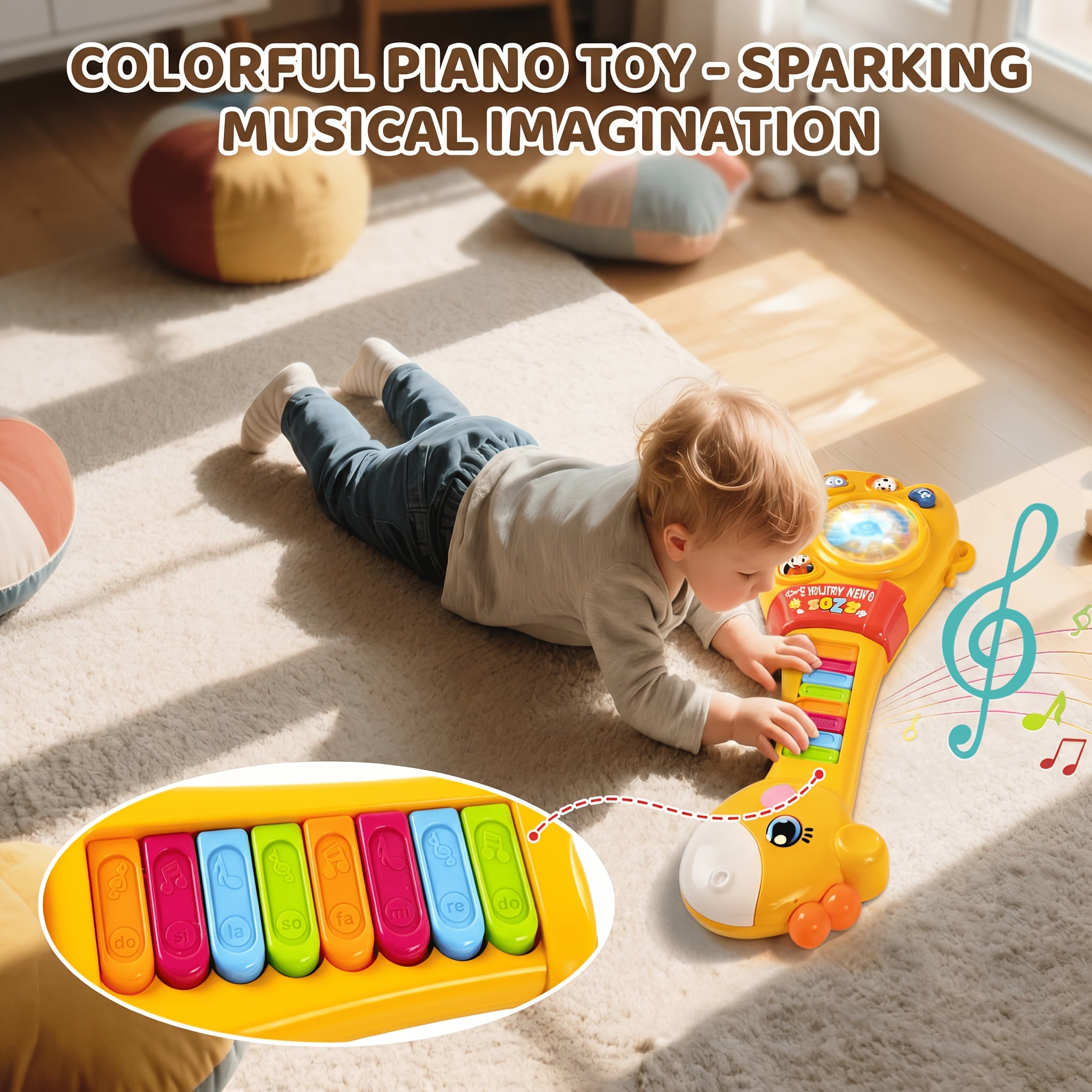 Baby Giraffe Guitar Musical Toy for 12 Months+ – Piano Keys, Animal Sounds & 8 Songs, Flashing Lights, Educational Learning Toy for Toddlers 1 Year Old Boys Girls, First Birthday Christmas Gift