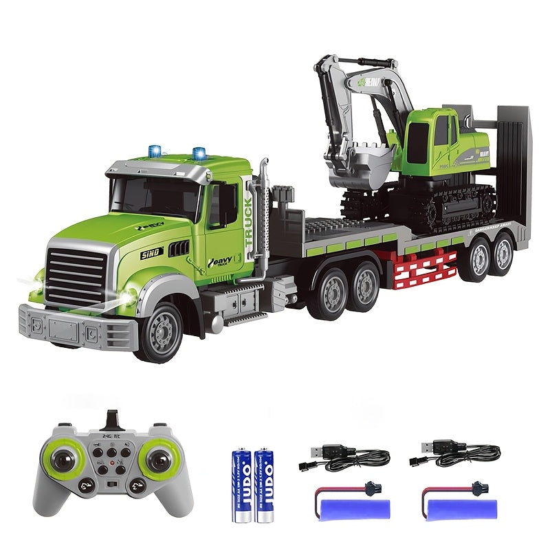 RC Semi Truck and Excavator Set 1:12 Scale Dual Remote Control with Lights Sound 2.4GHz Construction Toy for Boys Girls Ages 6-12 Birthday Gift