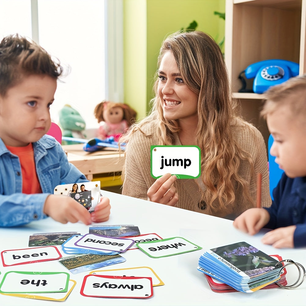 Sight Words Flash Cards 350 Dolch & Fry High Frequency Words – 5 Levels Pre-K to 3rd Grade, Double-Sided Learning Cards with Real Pictures for Kids Ages 3-9