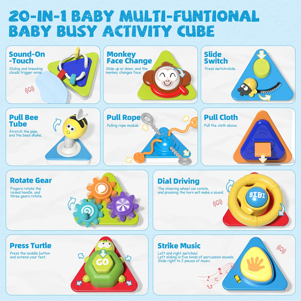 21-in-1 Busy Board Activity Cube for Toddlers & Baby - Montessori Sensory Learning Toy for Boys Girls Ages 1-3, Early Educational Development Travel Toy, Best First Birthday Gift