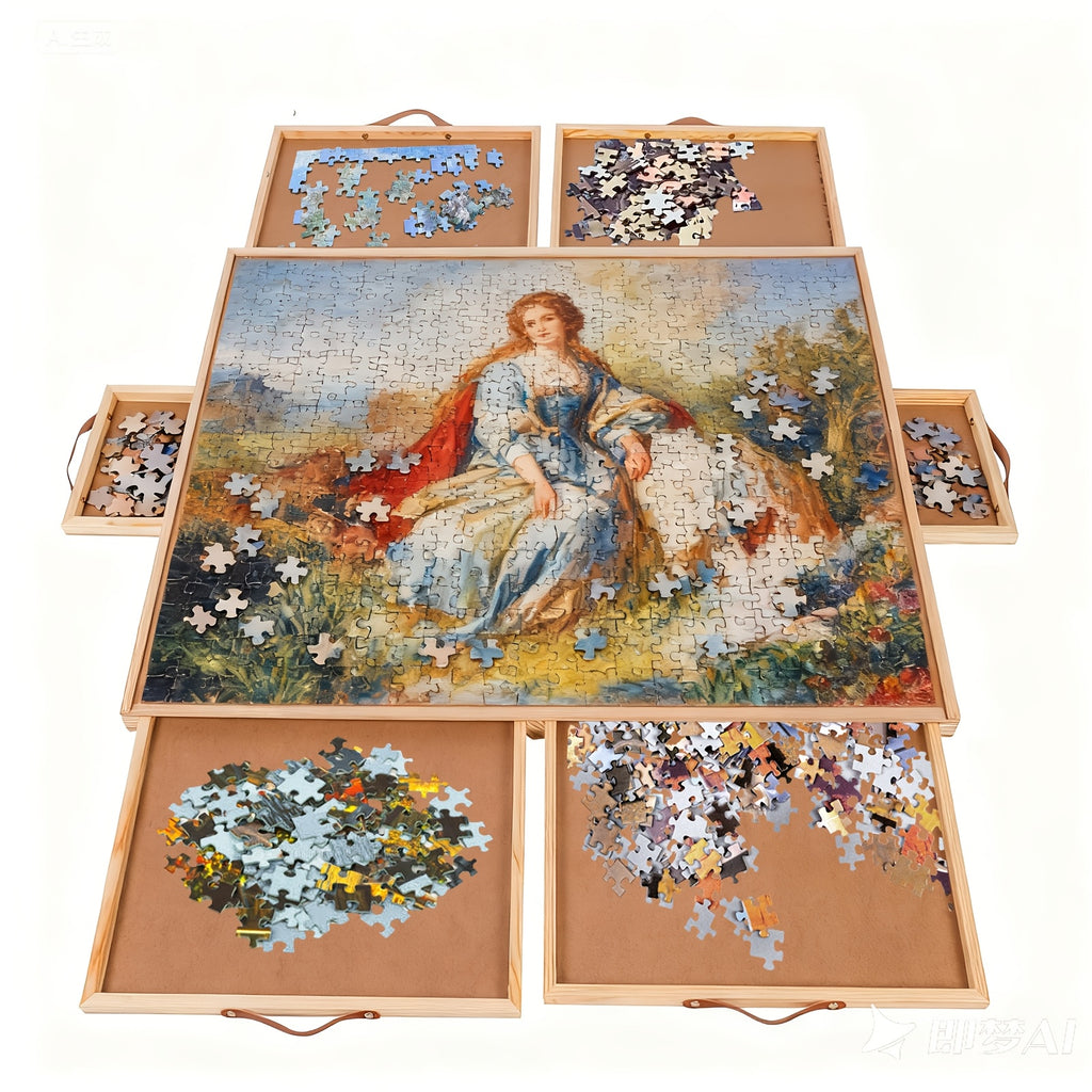 Deluxe Puzzle Board with 6 Drawers & Cover 35x27 Inch – Wooden Rotating Jigsaw Table Organizer for 1500 Pieces Adults Seniors