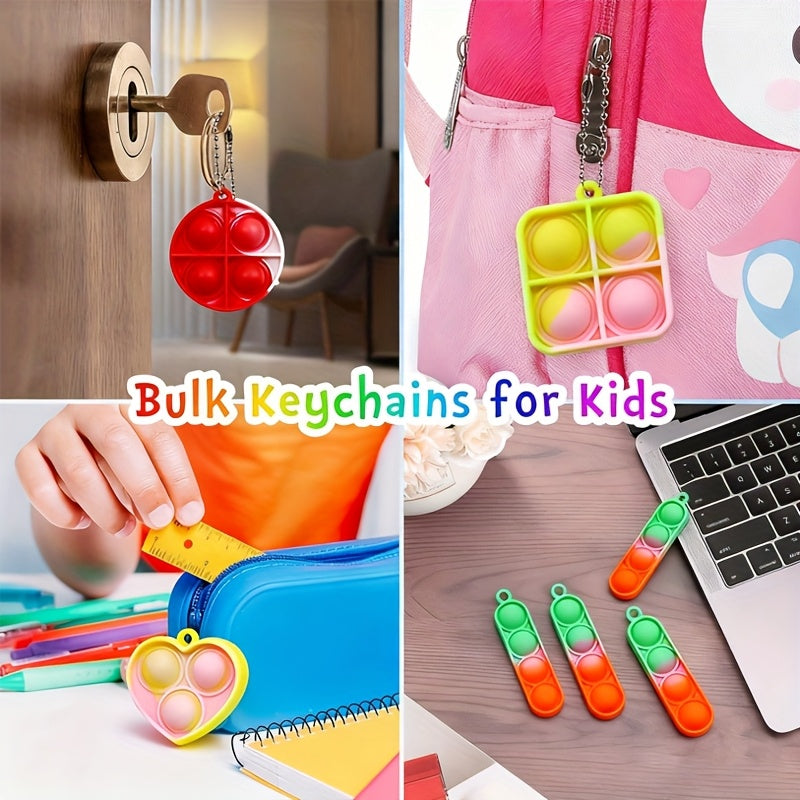 120pcs Mini Keychains Bulk – Heart Square Circle Shapes Party Favors for Kids, Classroom Treasure Box, Carnival Prizes, Birthday Goodie Bag Fillers