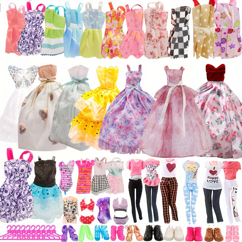 Fashion Doll Clothes Set 42pcs for 11.5 Inch Dolls – Evening Dresses Tops Trousers Bikinis Skirts & Hangers Assorted Dress-Up Kit Gift for Girls Ages 3+ Birthday Christmas