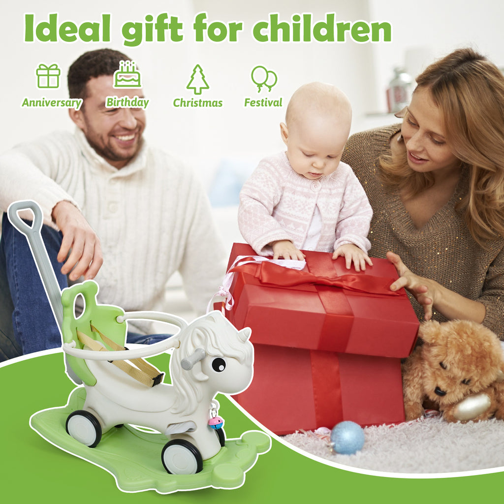 3 in 1 Rocking Horse for Toddlers 12M+ – Detachable Balance Bike, Ride-On Toy & Push Handle, Balance Board, Safe Indoor Outdoor Baby Gift for Boys & Girls Ages 1+