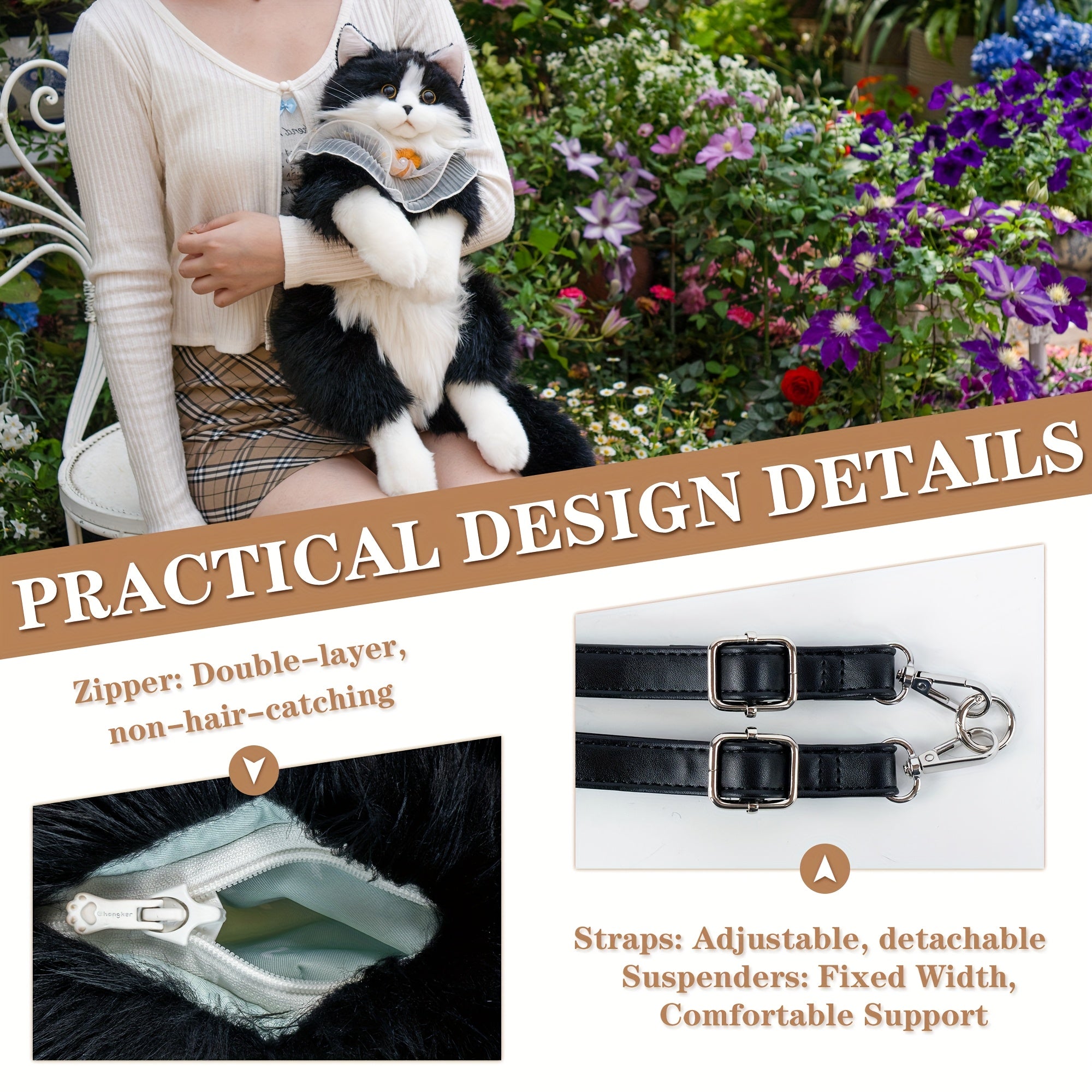 Tuxedo Cat Plush Backpack Stuffed Animal – Handmade Wearable Cat Plush with Gift Box & Card, Cute Cat Backpack Gift for Women Kids Cat Lovers Birthday Anniversary