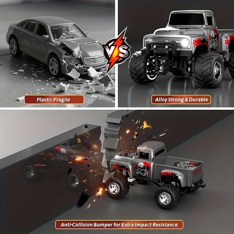 1:64 Scale Die-Cast RC Monster Truck 2.4GHz High-Speed Off-Road Vehicle LED Headlights Multiple Control Modes Adjustable Speed Gift for Boys Girls