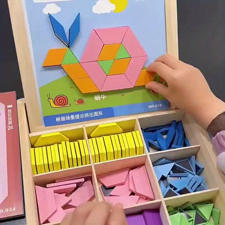 Magnetic Wooden Puzzle for Kids Ages 3-8 – Creative Geometric Shape Building Blocks STEM Educational Toy 128-280 Pieces