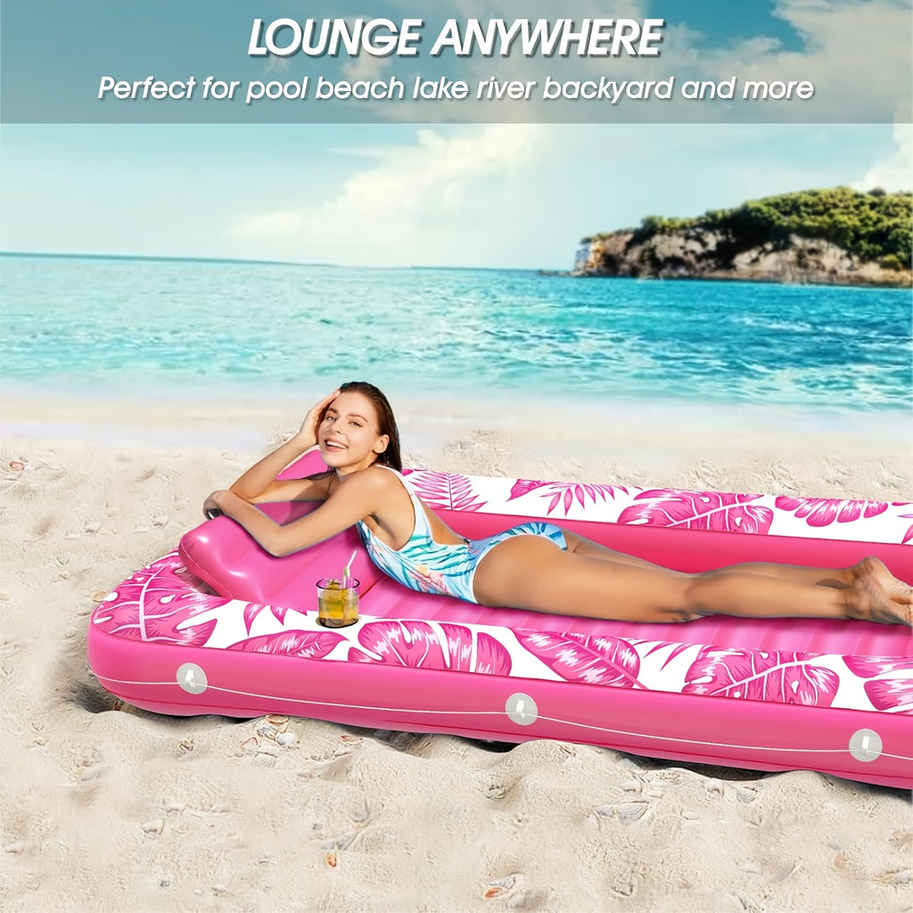 Inflatable Tanning Pool Lounger Float – 4-in-1 Sun Tan Tub Pool Float Raft with Water Fill, Pillow & Cup Holder, Sunbathing Lounge Mat for Adults, Large
