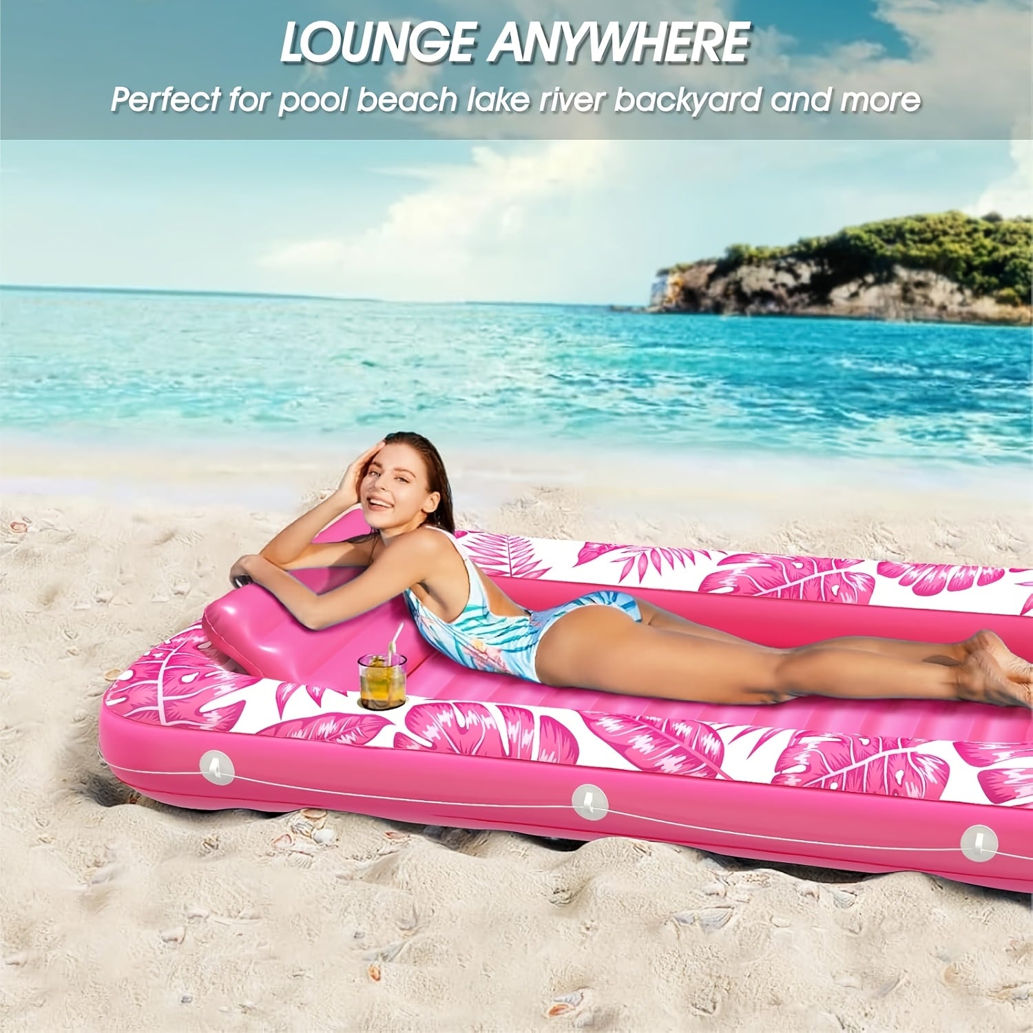 Inflatable Tanning Pool Lounger Float – 4-in-1 Sun Tan Tub Pool Float Raft with Water Fill, Pillow & Cup Holder, Sunbathing Lounge Mat for Adults, Large