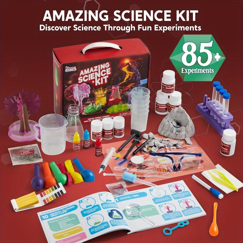 Amazing Science Kit for Kids 85+ Experiments – STEM Activities Gem Digging Crystal Growing Volcano Chemistry Educational Toy Gift Boys & Girls Ages 6+