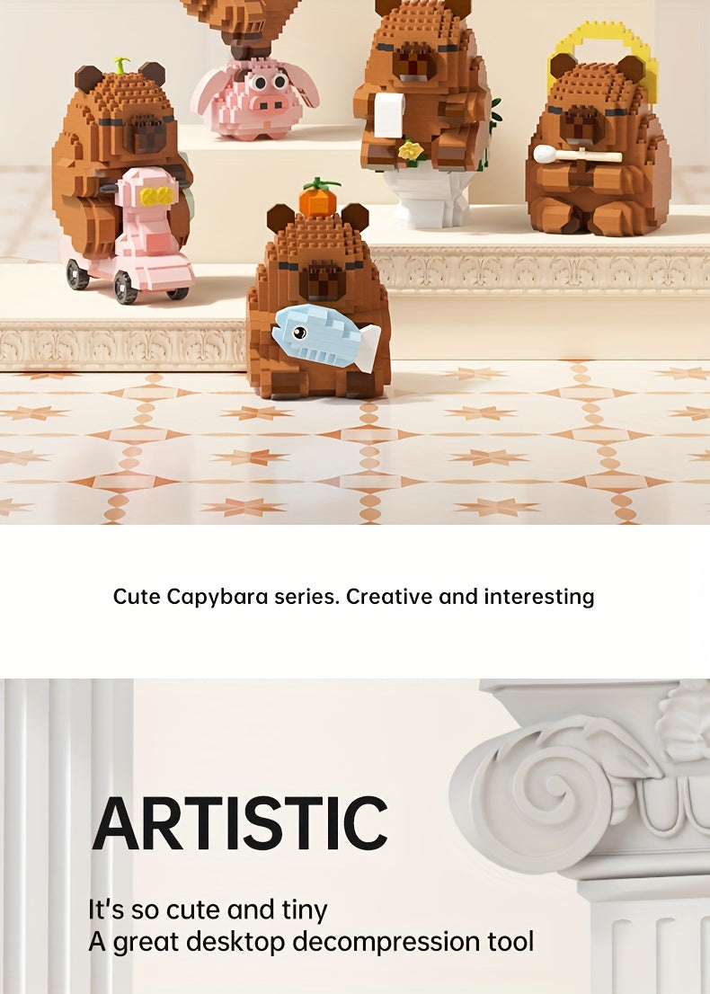 Capybara Micro Building Blocks 562pcs Miniature Collector Edition DIY Desk Decor Stress Relief Toy - Multiple Themes - Birthday Easter Christmas Gift for Boys Girls Teens Adults