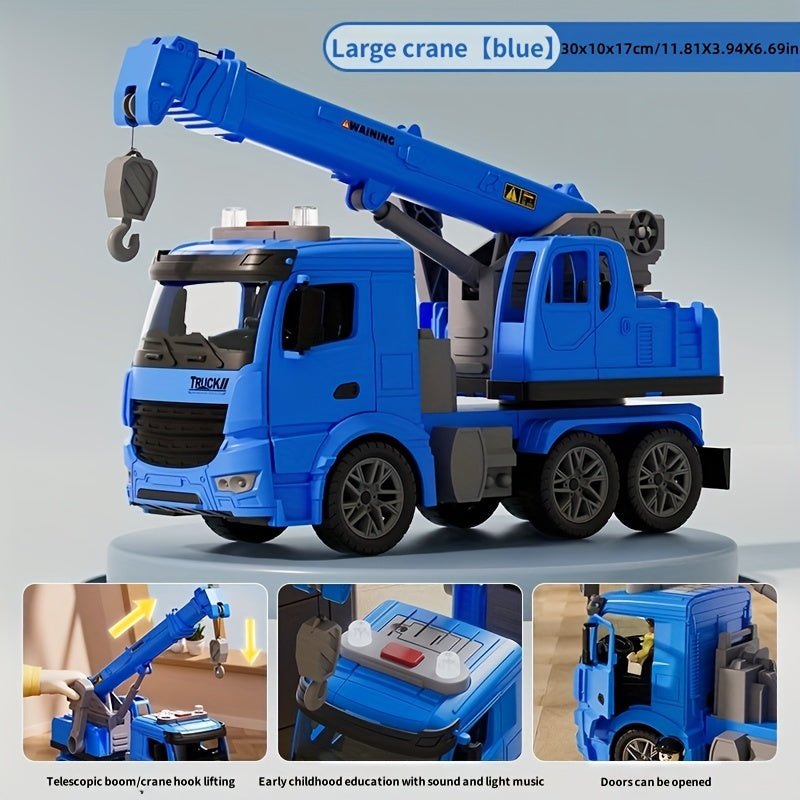 Inertia Crane Toy Engineering Vehicle with Interactive Track Telescopic Arm Double Doors No Battery Construction Truck for Kids Toddlers Ages 3+ Birthday Christmas