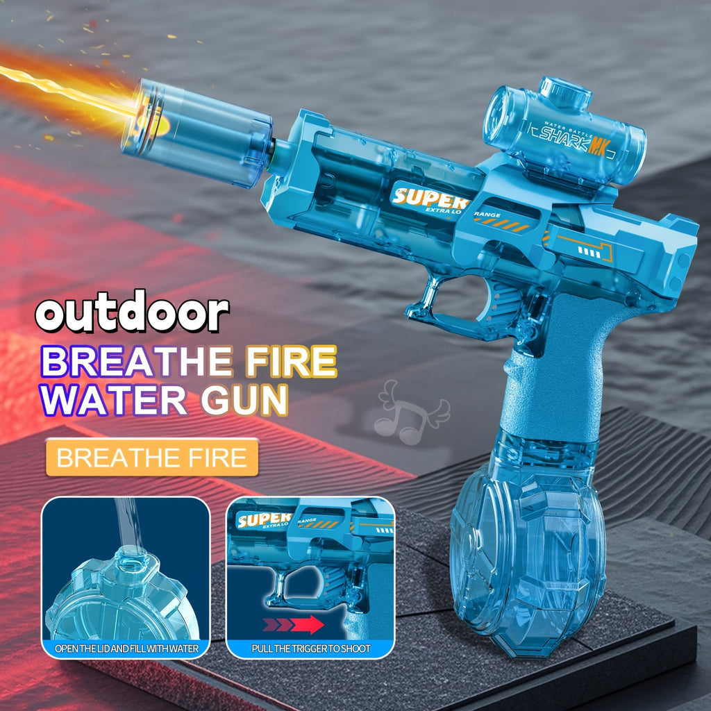 Electric Water Gun Handheld 32 Feet Range, Fire Pulse Flame Bubble Effect with LED Light & 2 Rechargeable Batteries, High Capacity Squirt Gun for Kids & Adults Pool Beach Backyard Outdoor Toy