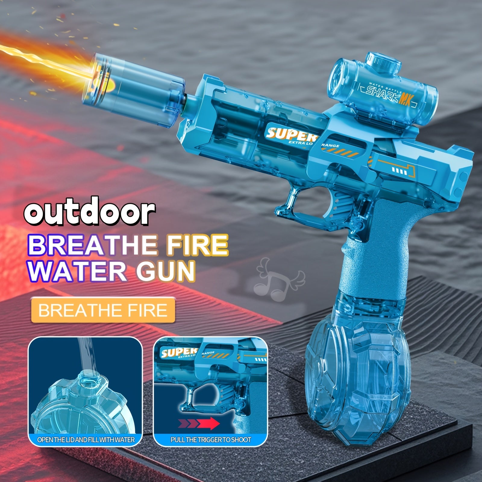 Electric Water Gun Handheld 32 Feet Range, Fire Pulse Flame Bubble Effect with LED Light & 2 Rechargeable Batteries, High Capacity Squirt Gun for Kids & Adults Pool Beach Backyard Outdoor Toy