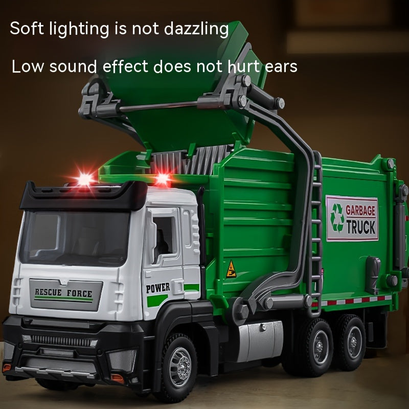 Garbage Truck Toy with Sound & Light for Kids – Includes 4 Trash Sorting Bins, Sanitation Engineering Vehicle Model, Fun Recycling Play Gift for Boys & Girls Ages 3+