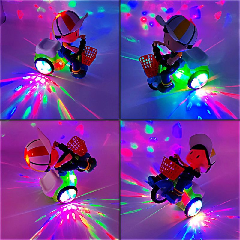 Toddler Electric Tricycle Toy Motorcycle with 360° Rotation & Luminous Lights – Push & Self-Power Kids Ride-On Stunt Vehicle, Birthday Christmas Gift for Boys Girls