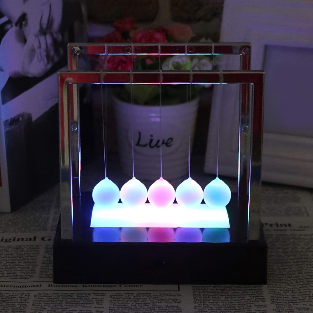 Newton's Cradle Luminous Desk Toy Glowing Glass Ball Balance Pendulum – STEM Physics Office Decor Stress Relief Gift for Adults & Kids