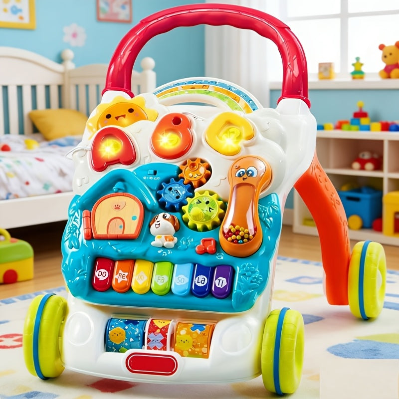 Baby Push Walker 2-in-1 Sit to Stand Learning Toy – Piano, ABC Buttons, Light-Up Sound Effects & Adjustable Speed Walker for Infant Boys & Girls