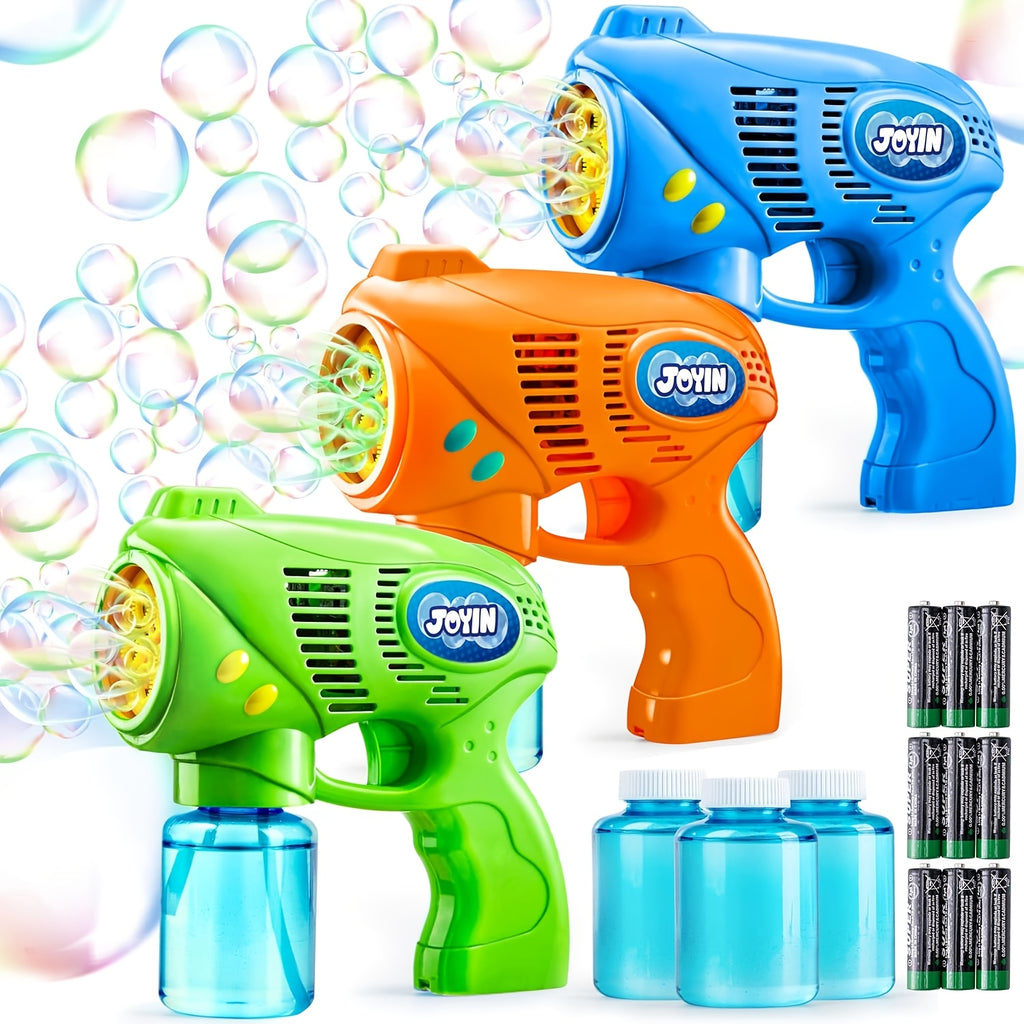 Bubble Guns 3 Pack with Bubble Solution – Automatic Bubble Maker for Kids, Halloween Party Favors, Indoor Outdoor Birthday Gift