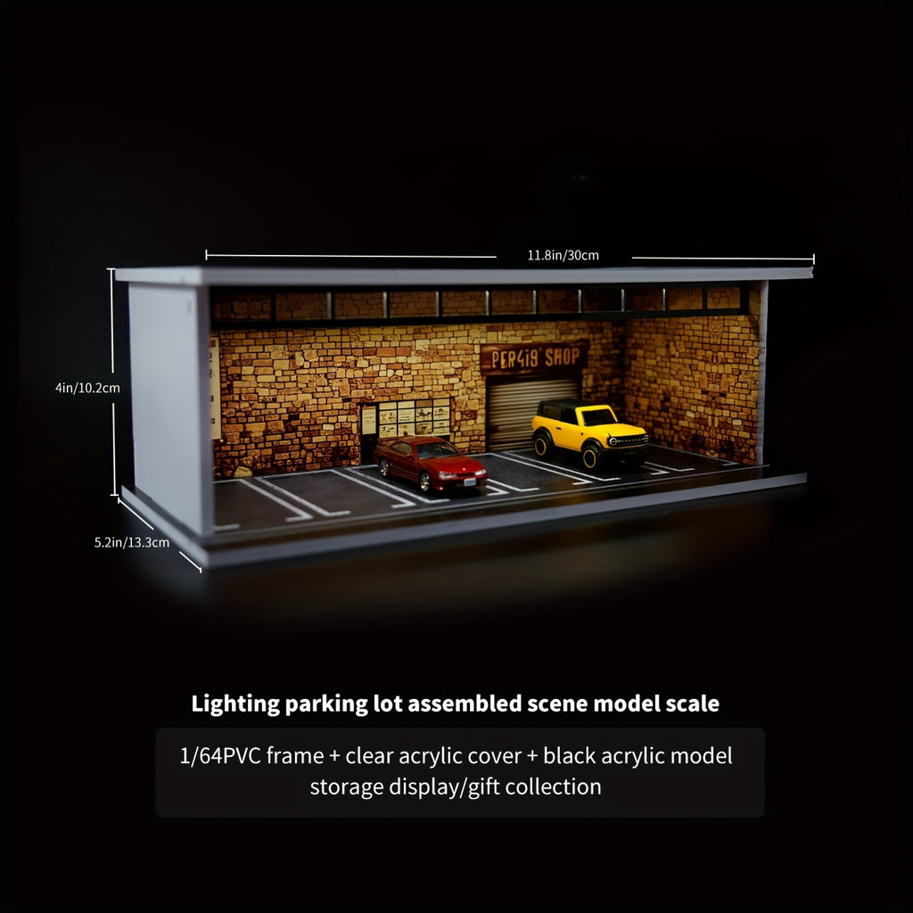 1:64 Diecast Car Display Case LED Lighted Garage Diorama Holds 6 Model Cars Acrylic Dustproof Cover Expandable Showcase Hot Wheels Matchbox Collector Gift