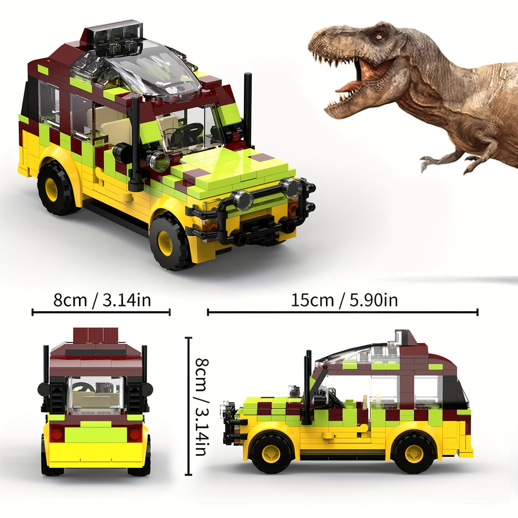 Jurassic Explorer Tour Vehicle Building Blocks Set 309 Pieces - Dinosaur Safari Car Model Kit, Creative Educational Construction Toy, Desk Display Piece, Great Christmas Birthday Gift for Kids Boys Ages 6+