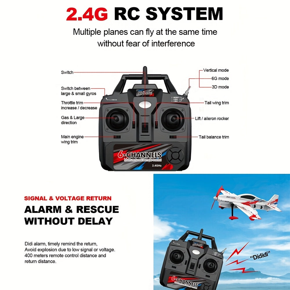RC Plane 6CH Brushless Motor Remote Control Airplane One-Key Stunt Glider 150M Altitude 2 Batteries Beginner and Experienced Pilots Outdoor Flying Gift