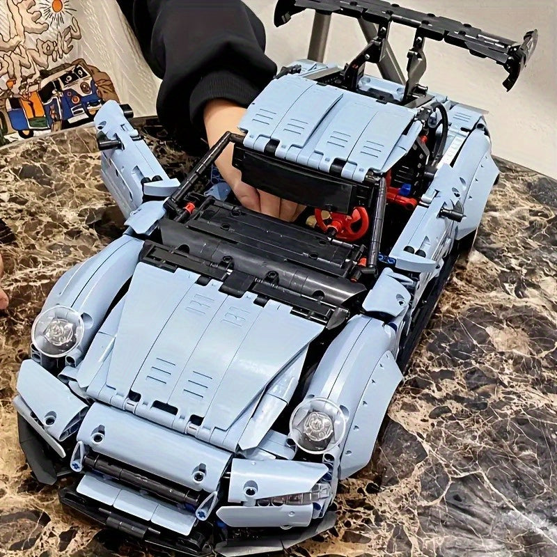 2100pcs Misty Blue Lowrider Sports Car Building Blocks Set Adult Collectible Model Kit Desktop Ornament Room Decor Gift for Men Car Enthusiasts