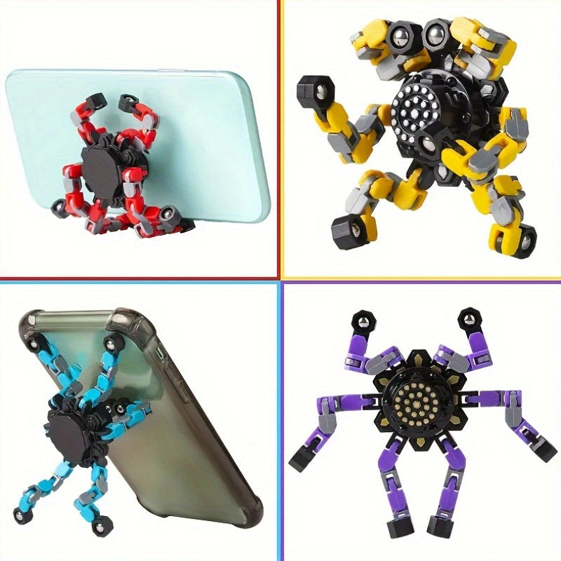 Deformable Robot Fidget Spinner Gyro Toys 10 & 15 Pack – Mechanical Fingertip Spinner Decompression Toys, Glow in Dark Option, Party Favors & Gifts