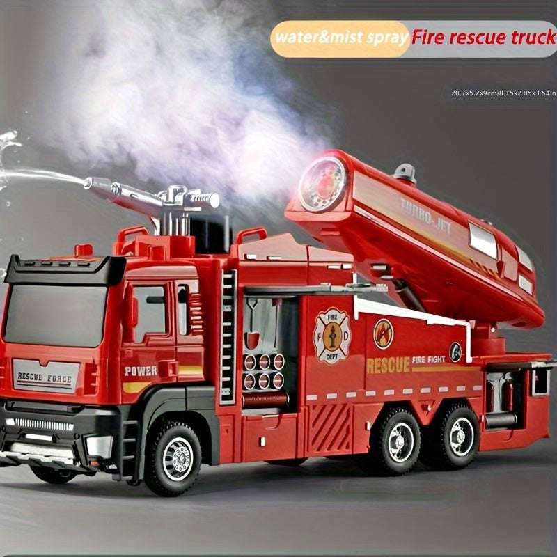 Die-Cast Fire Truck Toy with Water Mist Spray Lights Sounds Pull Back Zinc Alloy Fire Rescue Vehicle for Kids Boys Girls Ages 3+