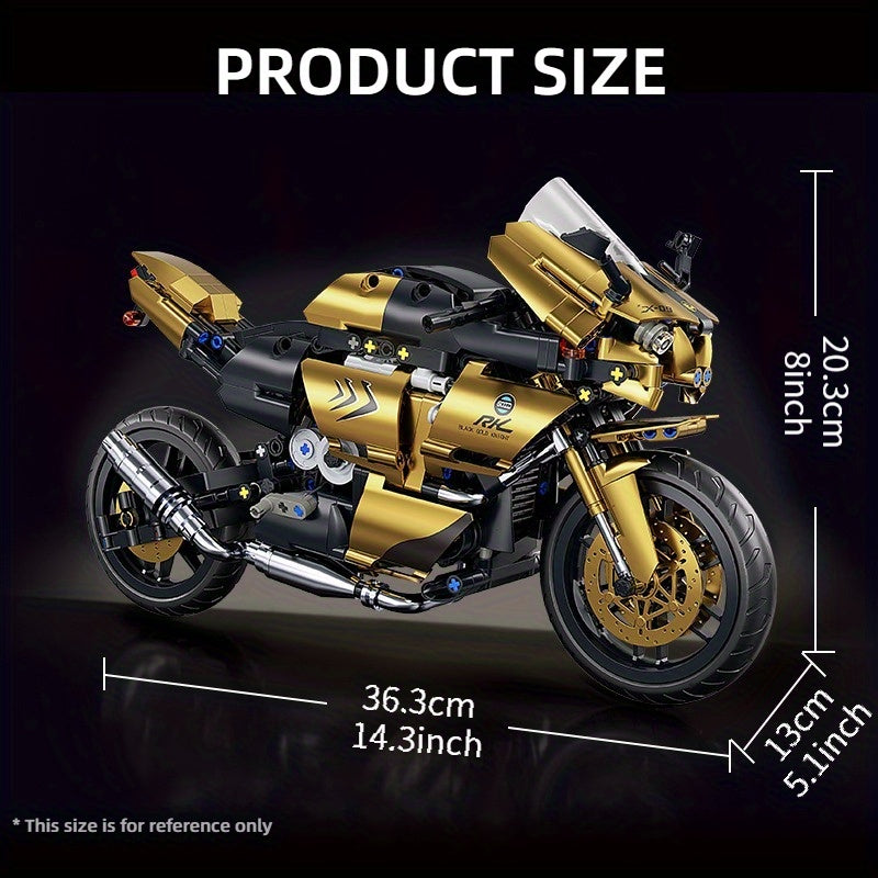 Motorcycle Building Blocks 1000pcs 1:10 Scale DIY Model Kit – Black & Gold Collectible Motorbike Display Ornament for Adults – Large Size Brick Set, Birthday & Christmas Gift for Motorcycle Fans