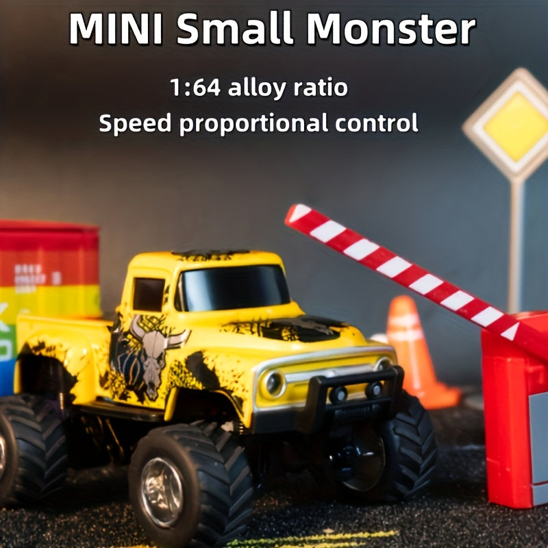 1:64 Scale Die-Cast RC Monster Truck 2.4GHz High-Speed Off-Road Vehicle LED Headlights Multiple Control Modes Adjustable Speed Gift for Boys Girls