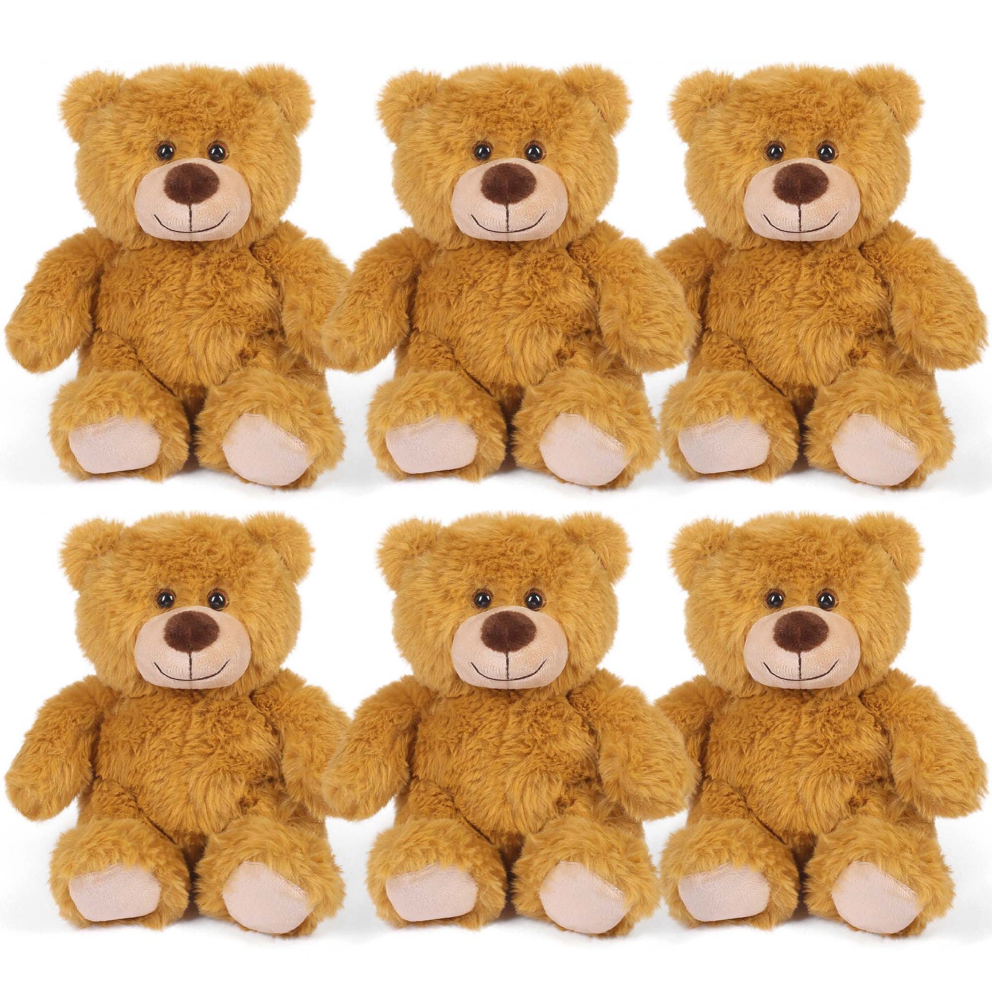 6 Pack Teddy Bear Stuffed Animal 8 Inch – Bulk Teddy Bears Plush Toy Set for Kids Boys Girls, Party Favors, Christmas Birthday Valentine’s Day Gift, Dark Brown Light Brown Mix