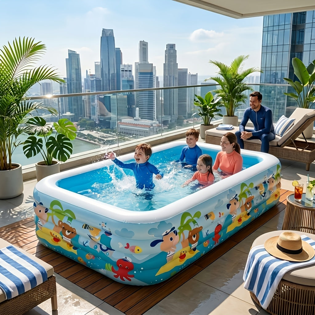Large Cartoon Inflatable Swimming Pool for Kids & Family – Thickened Portable Wading Pool for Backyard Patio Garden, Quick Inflate Summer Outdoor Water Fun, Top Gift Choice