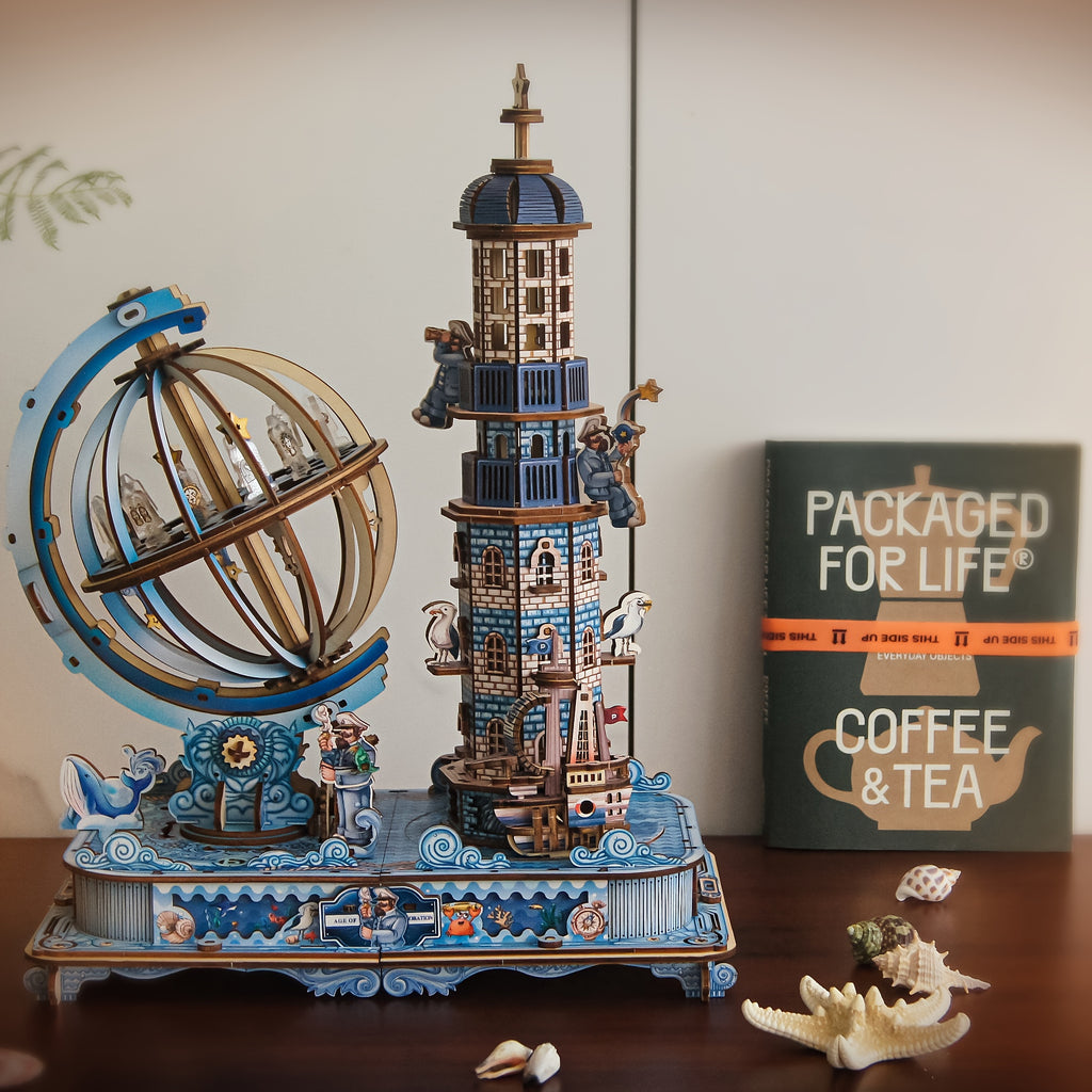 3D Wooden Globe Puzzle with Music Box – Rotating Earth Model Kit, STEM Educational Toy & Home Desk Decoration, Birthday Gift for Kids Adults