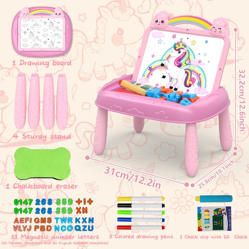 Double-Sided Magnetic Drawing Board for Toddlers, Unicorn Erasable Doodle Sketch Pad with Magnetic Letters and Numbers, Mess-Free Reusable Writing Easel, Early Learning Educational Toy for Girls Ages 1-3, Birthday Christmas Gift