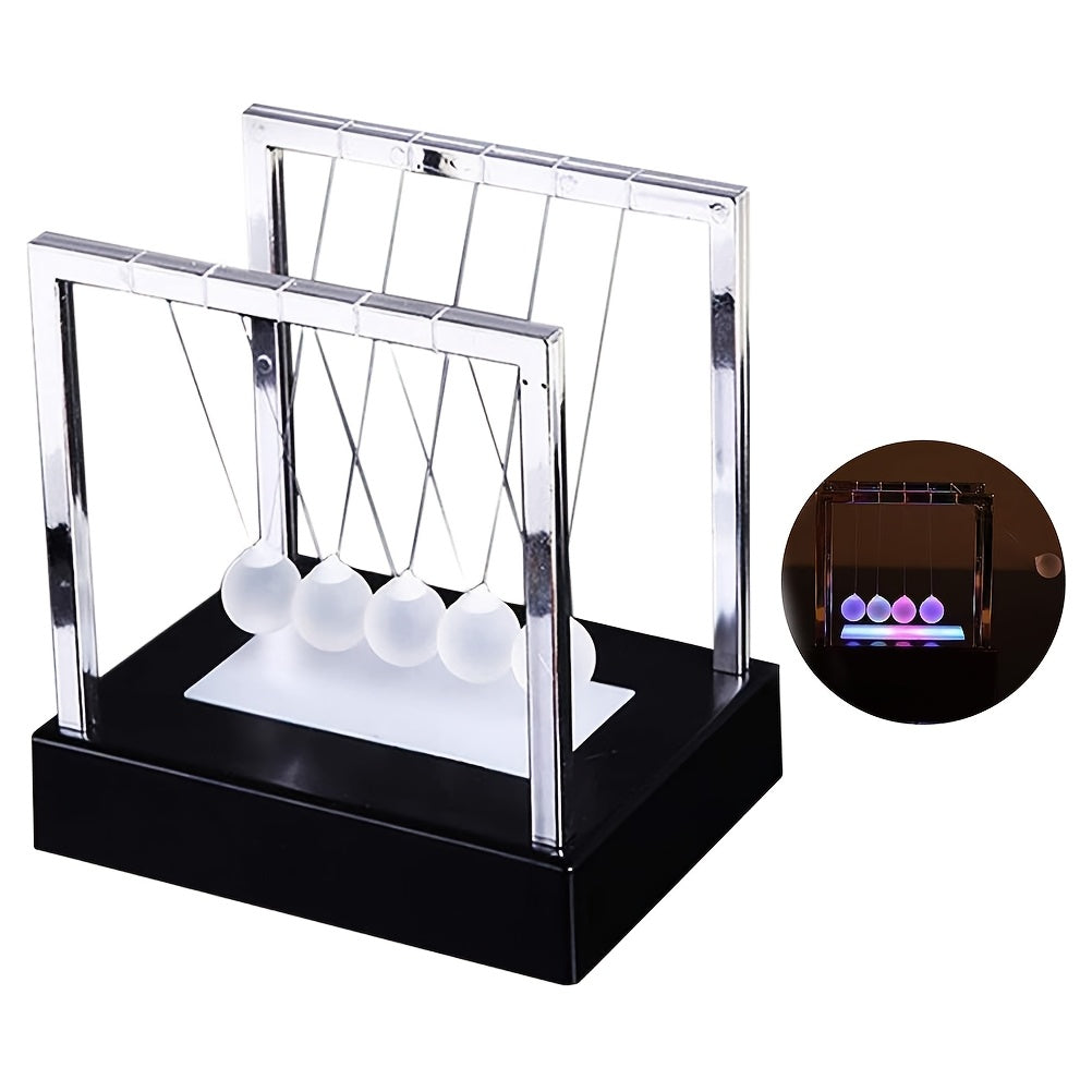 Newton's Cradle Luminous Desk Toy Glowing Glass Ball Balance Pendulum – STEM Physics Office Decor Stress Relief Gift for Adults & Kids