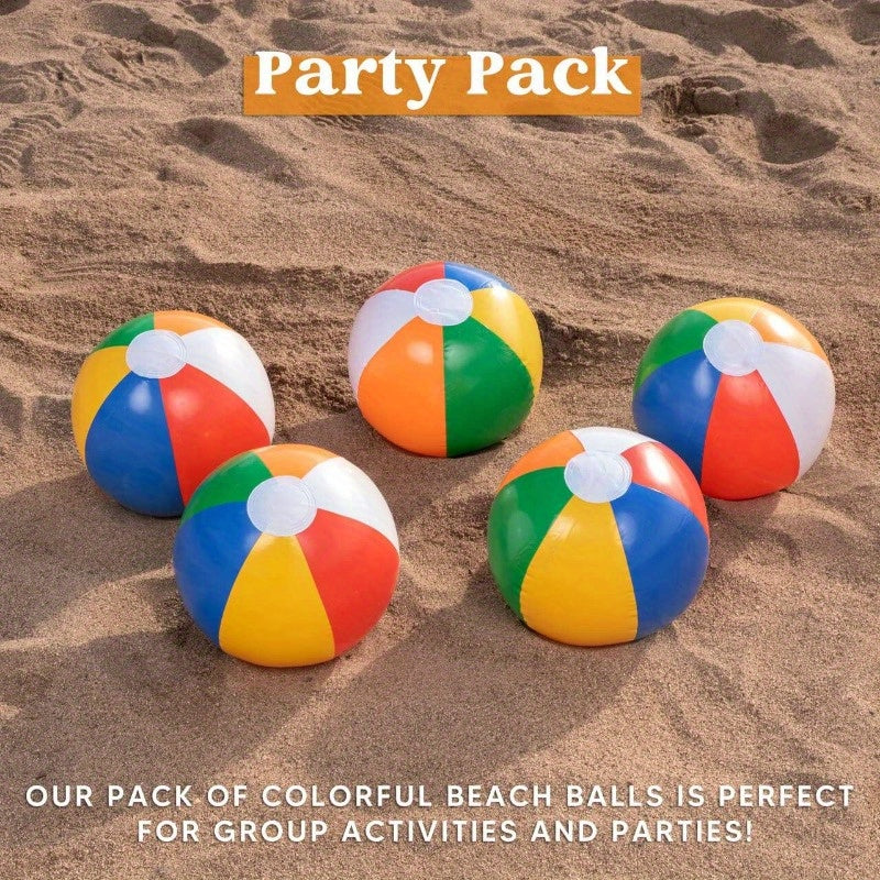 Inflatable Rainbow Beach Balls 12-Pack, Colorful Pool Toys for Kids & Adults, Summer Water Games Birthday Party Supplies Outdoor Fun Combo Set