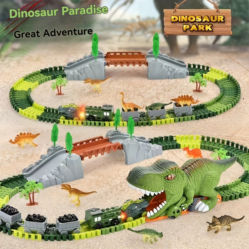 121-Piece Electric Dinosaur Track Train Set – Dinosaur Swallowing Car Sliding Track with Electric Train, Fun Dinosaur Toy Car Combination Playset for Kids Boys and Girls