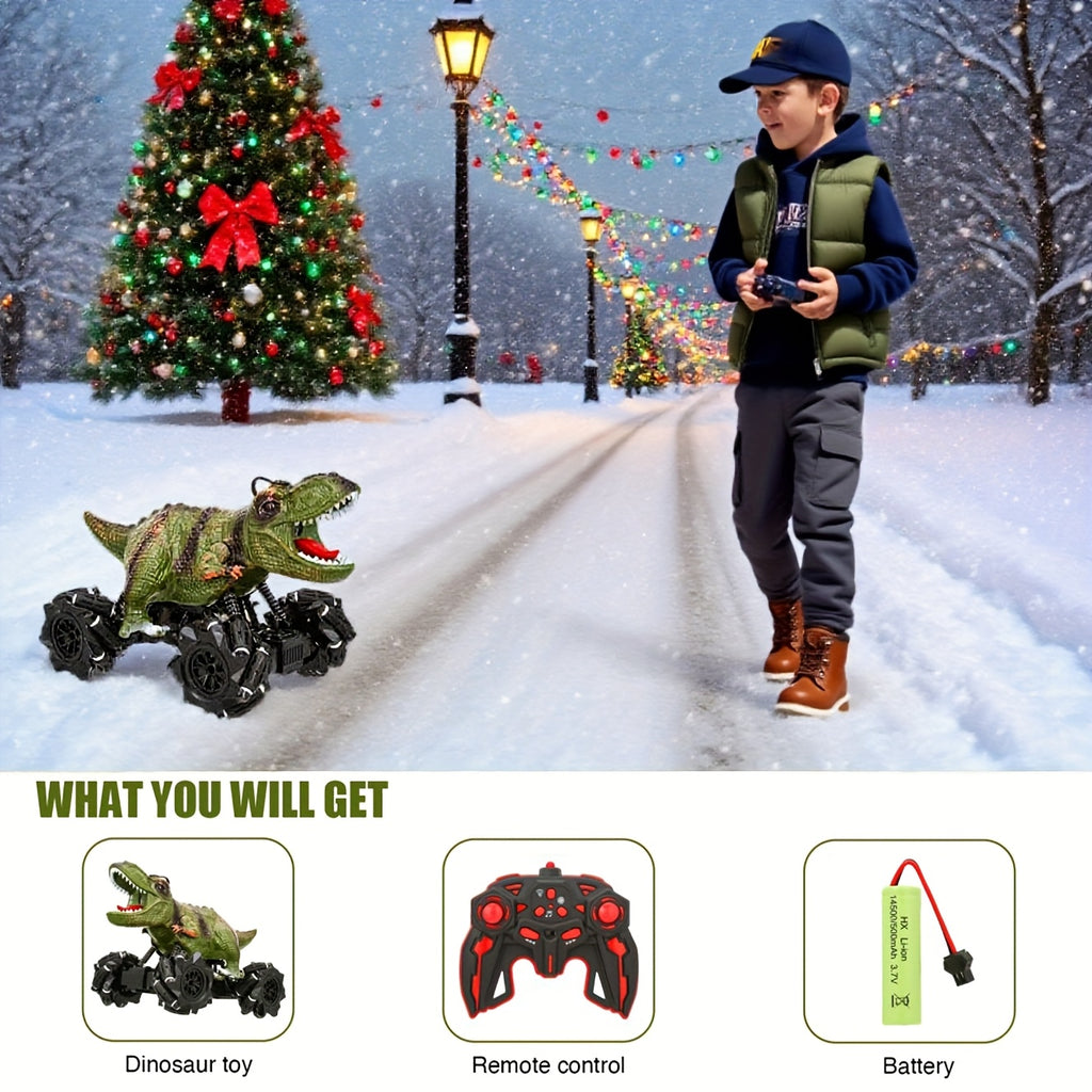 Dinosaur RC Stunt Car with Lights Sounds & Spray - Monster Truck Remote Control Toy for Boys Girls Kids All-Terrain Indoor Outdoor Fun Birthday Easter Gift