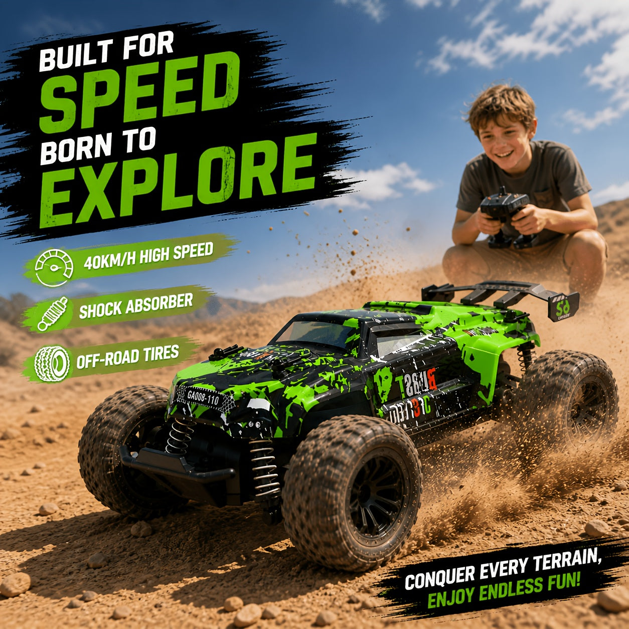 RC Off-Road Car 1:18 Scale 4WD, Interchangeable Shell High-Speed Remote Control Truck with Shock Absorbers 2.4G, Outdoor Climbing Drift Toy, Birthday Gift for Boys Kids