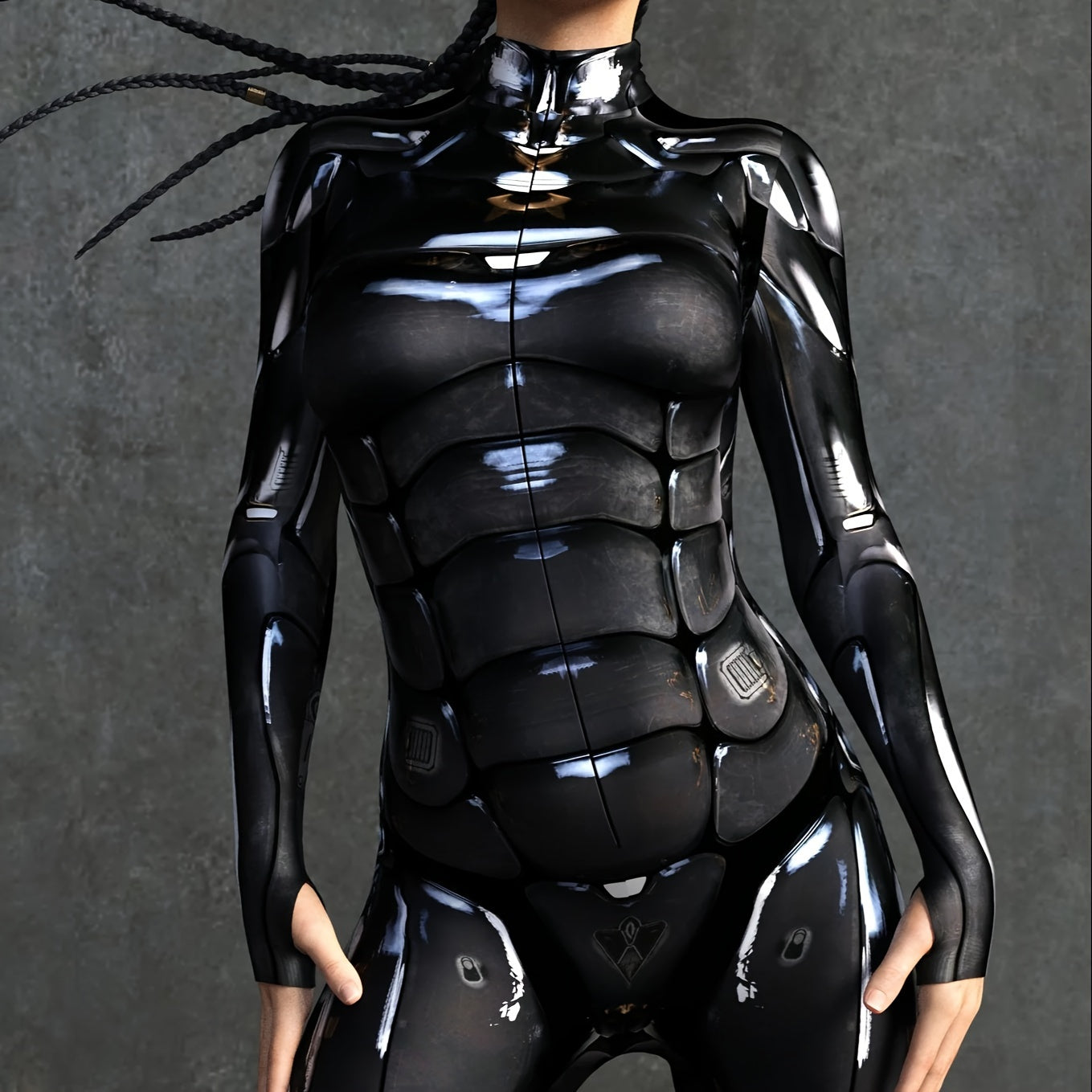 Black Full Body Zippered Jumpsuit for Women, Long Sleeve Sci-Fi Catsuit Sleek Bodysuit, Futuristic Style Halloween Costume Party Outfit