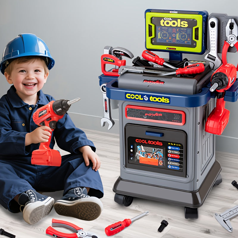Kids 41-Piece Tool Kit with Folding Workbench & Electric Drill – STEM Engineering Construction Playset with Storage for Boys & Girls Ages 3-5