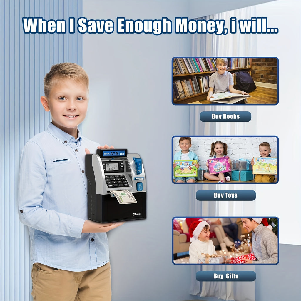 Kids Electronic ATM Piggy Bank with Password Lock – Coin & Banknote Savings Bank for Boys & Girls, Financial Education Toy, Birthday Christmas Holiday Gift Ages 5+